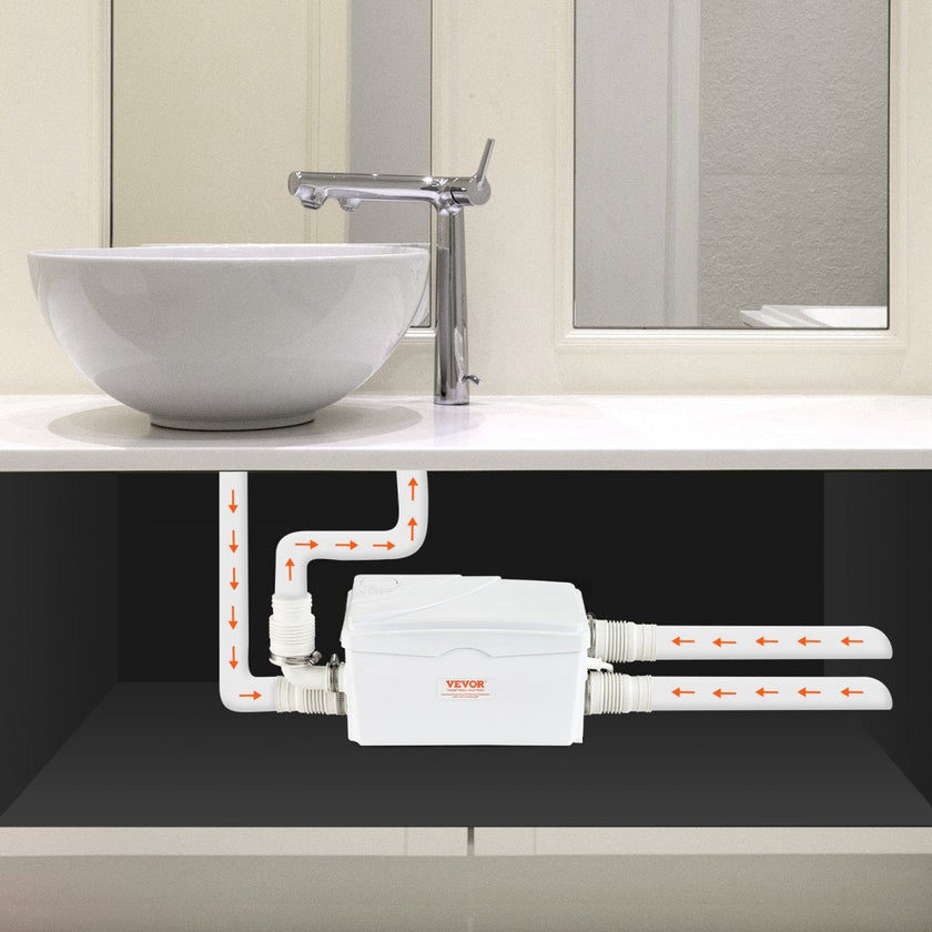 VEVOR Macerator Pump, 350W, 6000 L/h Flow, 23 ft/7 m Head, Macerator Sewerage Sump Pump with 3 Water Inlets for Basement, Kitchen, Sink, Shower, Bathtub, Laundry Waste Water Disposal Upflush Machine