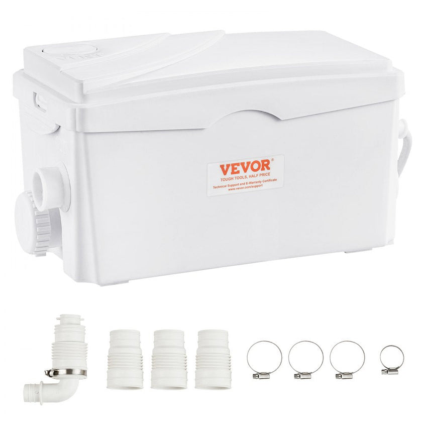 VEVOR Macerator Pump, 350W, 6000 L/h Flow, 23 ft/7 m Head, Macerator Sewerage Sump Pump with 3 Water Inlets for Basement, Kitchen, Sink, Shower, Bathtub, Laundry Waste Water Disposal Upflush Machine