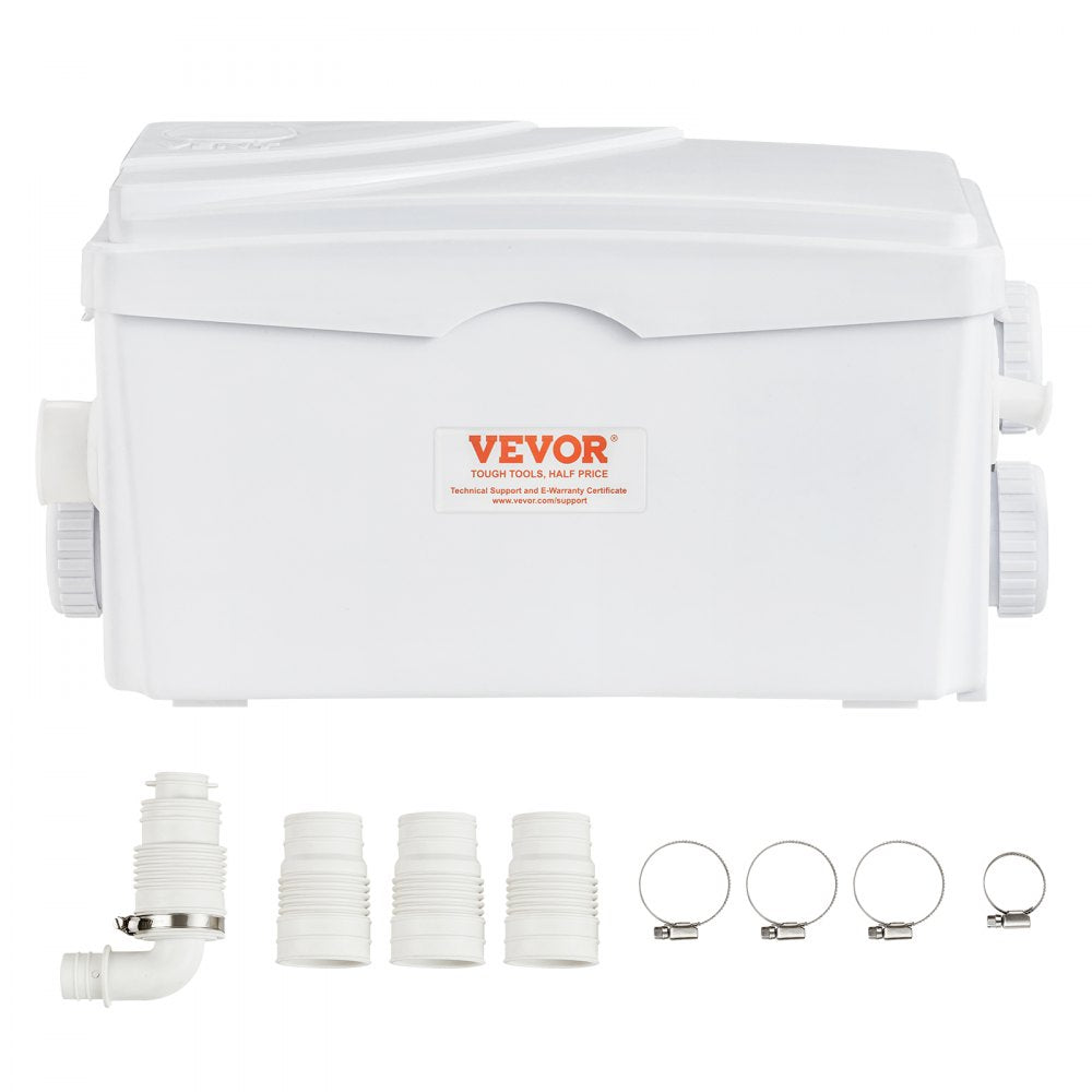 VEVOR Macerator Pump, 350W, 6000 L/h Flow, 23 ft/7 m Head, Macerator Sewerage Sump Pump with 3 Water Inlets for Basement, Kitchen, Sink, Shower, Bathtub, Laundry Waste Water Disposal Upflush Machine