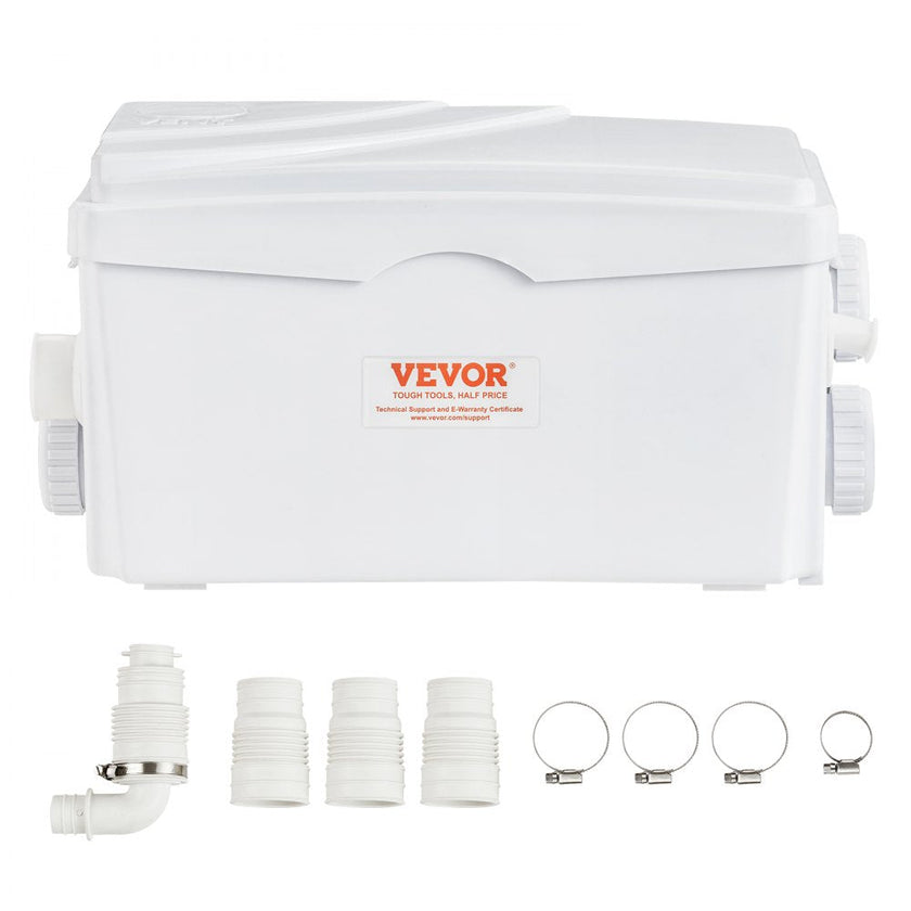 VEVOR Macerator Pump, 350W, 6000 L/h Flow, 23 ft/7 m Head, Macerator Sewerage Sump Pump with 3 Water Inlets for Basement, Kitchen, Sink, Shower, Bathtub, Laundry Waste Water Disposal Upflush Machine