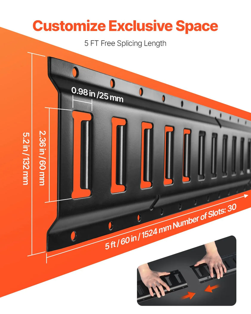 VEVOR E Track Tie-Down Rail Kit, 18PCS 5' E-Tracks Set Includes 4 Steel Rails & 8 O-Ring Anchors & 4 Tie-Offs with D-Ring & 2 Ratchet Straps, Securing Accessories for Cargo Motorcycles Bikes, 2000 lbs