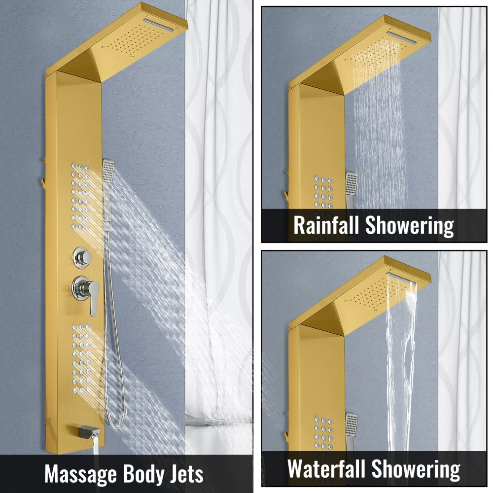 5 in1 Stainless Steel Shower Panel System Water Faucet Sprayer Gold