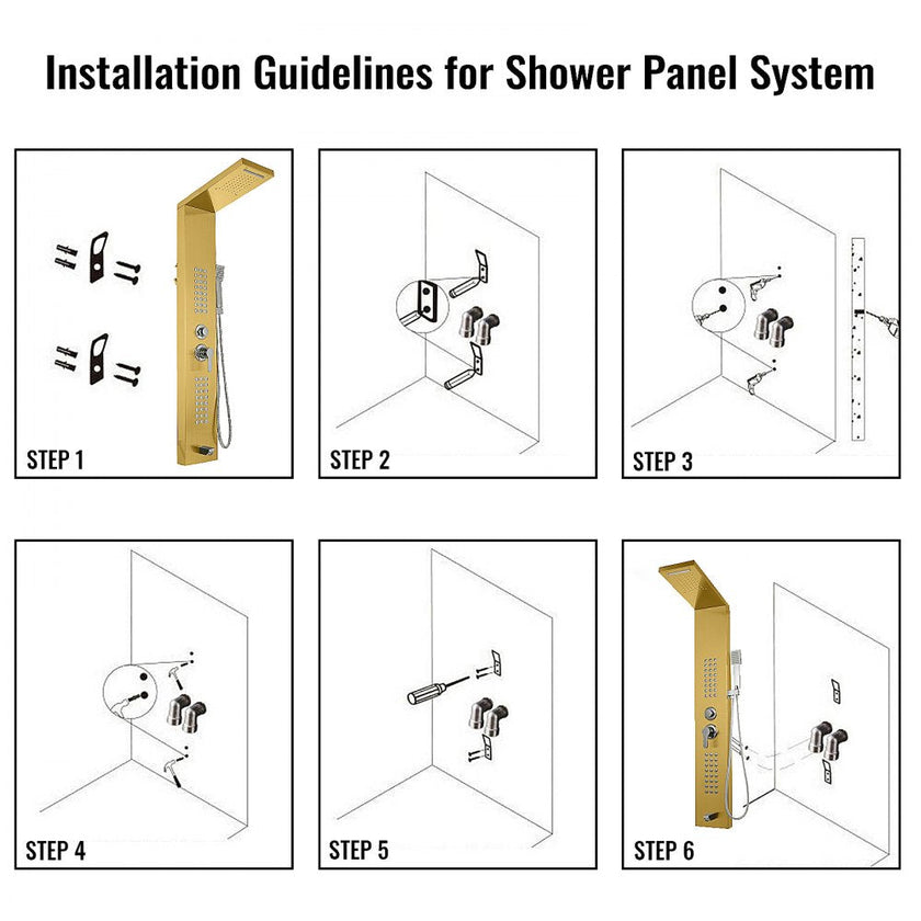 5 in1 Stainless Steel Shower Panel System Water Faucet Sprayer Gold