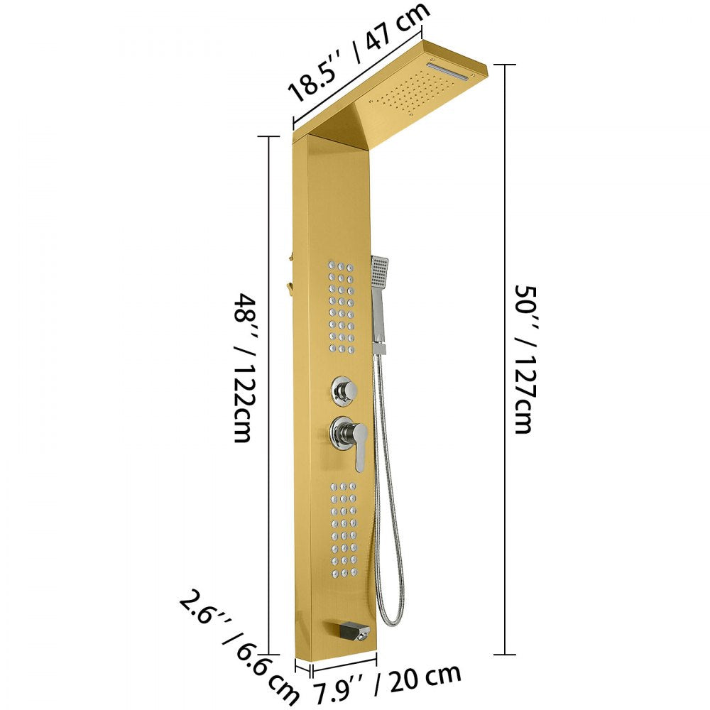 5 in1 Stainless Steel Shower Panel System Water Faucet Sprayer Gold