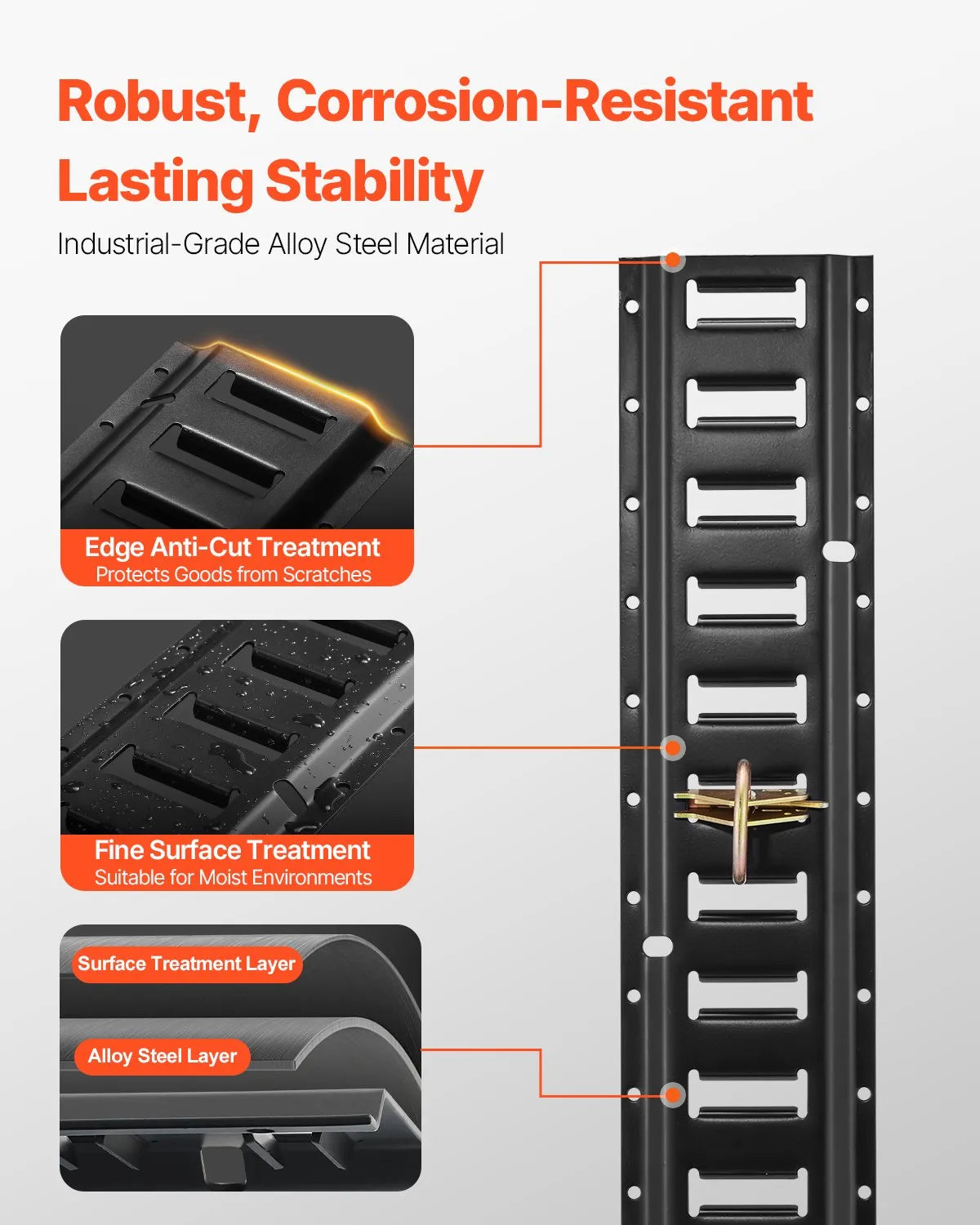 VEVOR E Track Tie-Down Rail Kit, 30PCS 5FT E-Tracks Set Includes 4 Steel Rails & 2 Single Slot & 8 O Rings & 8 Tie-Offs w/ D-Ring & 8 End Caps, Securing Accessories for Cargo, Motorcycles, and Bikes