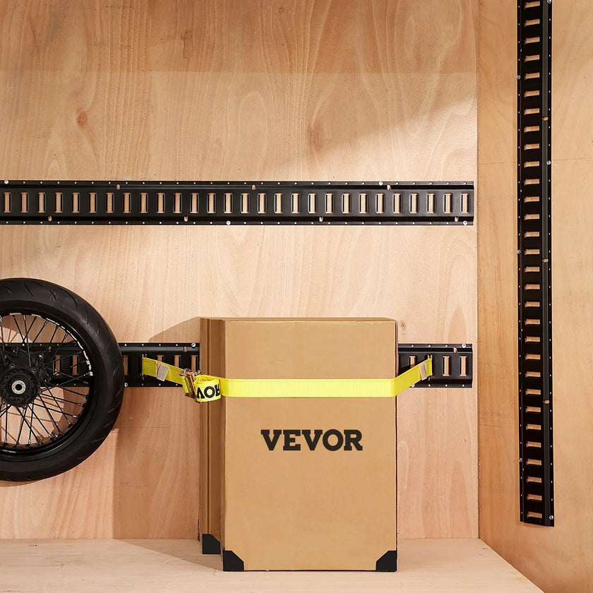 VEVOR E Track Tie-Down Rail Kit, 30PCS 5FT E-Tracks Set Includes 4 Steel Rails & 2 Single Slot & 8 O Rings & 8 Tie-Offs w/ D-Ring & 8 End Caps, Securing Accessories for Cargo, Motorcycles, and Bikes
