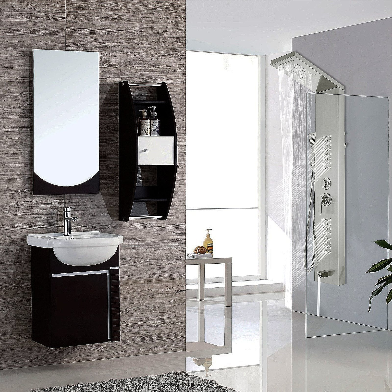 Multi-function Shower Panel Tower System With Spout Rainfall Waterfall Massage