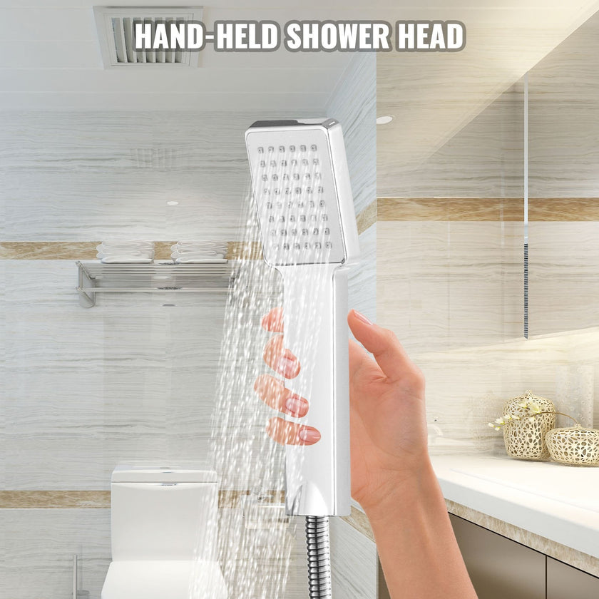 Happybuy 6 in 1 Shower Tower Panel Stainless Steel LED Display Wall Mounted Shower Panel System Panel Rainfall Massage Jets Waterfall Bathroom Shower Tower (Silver Color)
