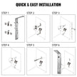 Happybuy 6 in 1 Shower Tower Panel Stainless Steel LED Display Wall Mounted Shower Panel System Panel Rainfall Massage Jets Waterfall Bathroom Shower Tower (Silver Color)