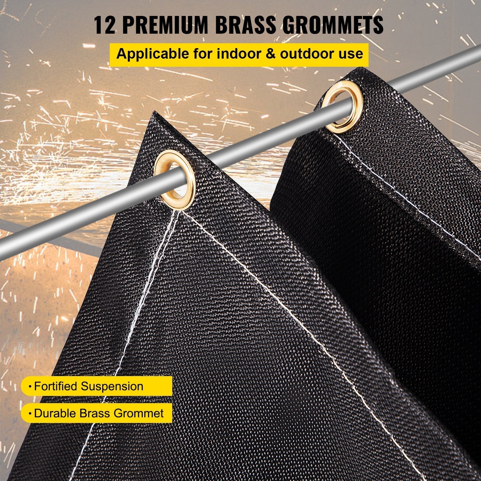 VEVOR Fire Blankets, 2 Pack Welding Blankets, 8' x 10'?Fire Suppression Blanket, 1022°F Flame Retardant Blanket, Black?Fire Emergency Blankets, Fiberglass Fire Retardant Blanket?with?12?Brass Grommets