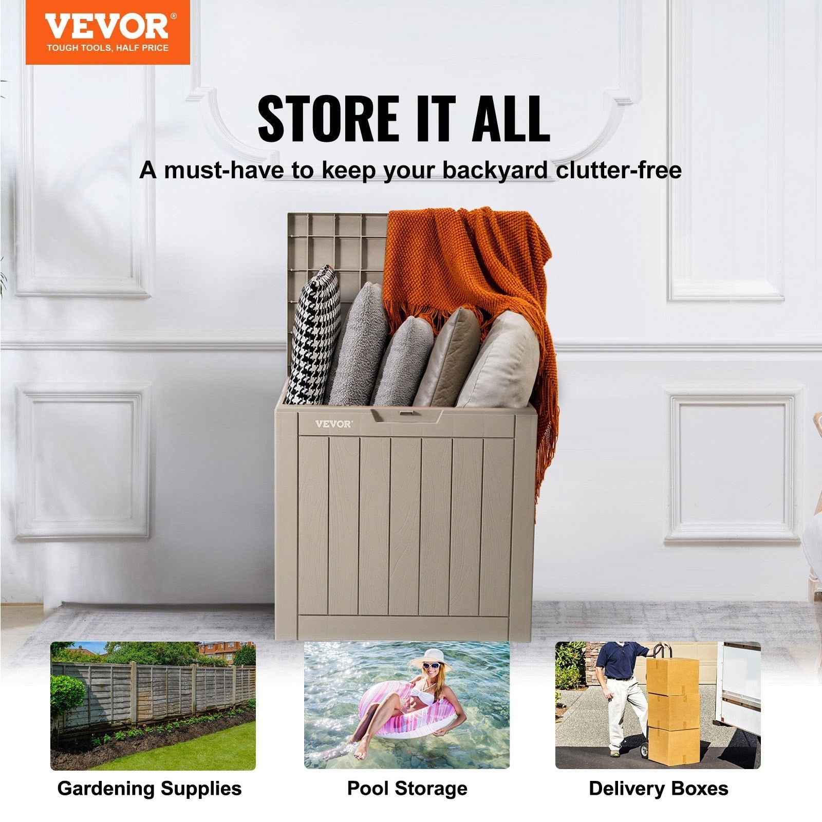 VEVOR Deck Box, 31 Gallon Outdoor Storage Box, 22.1