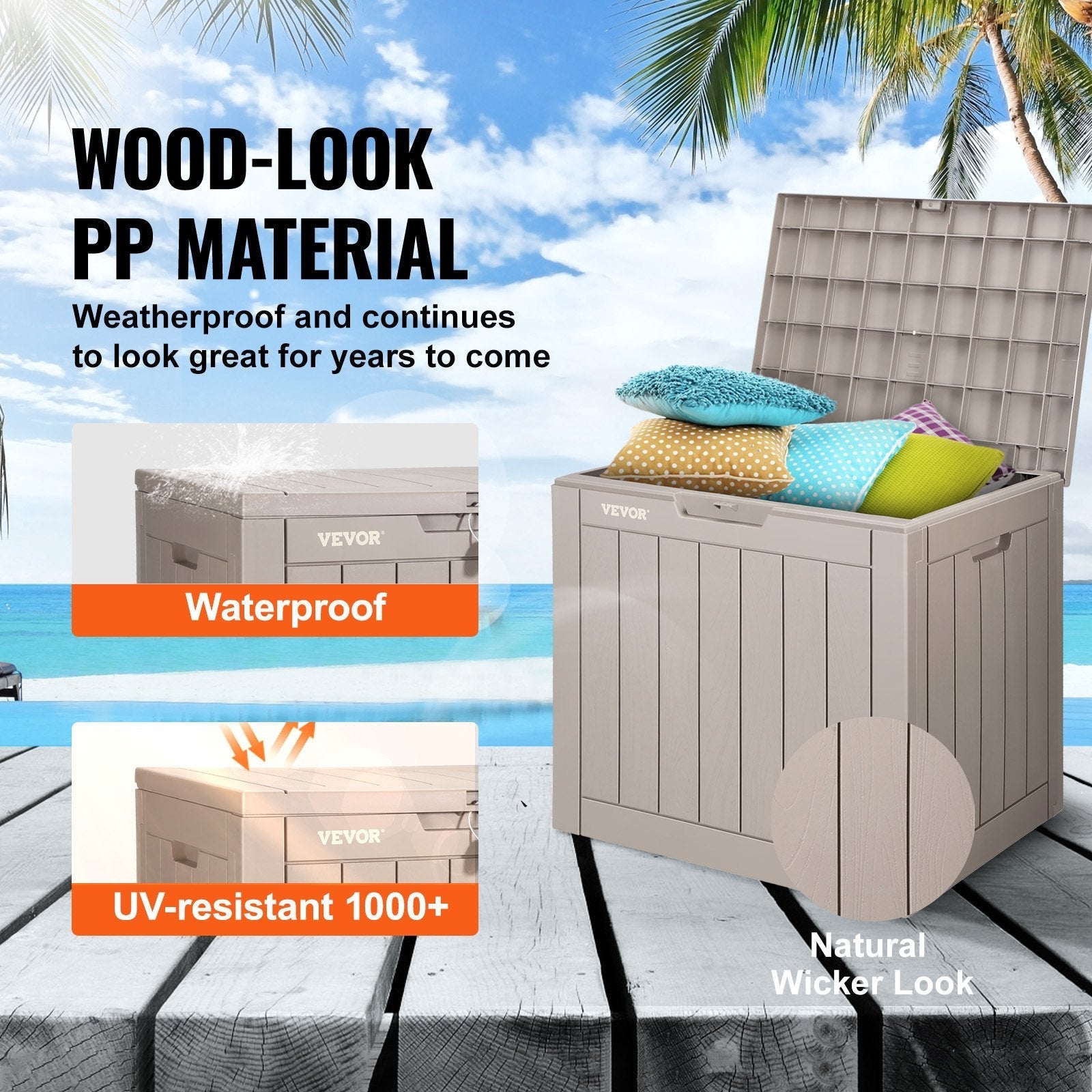VEVOR Deck Box, 31 Gallon Outdoor Storage Box, 22.1