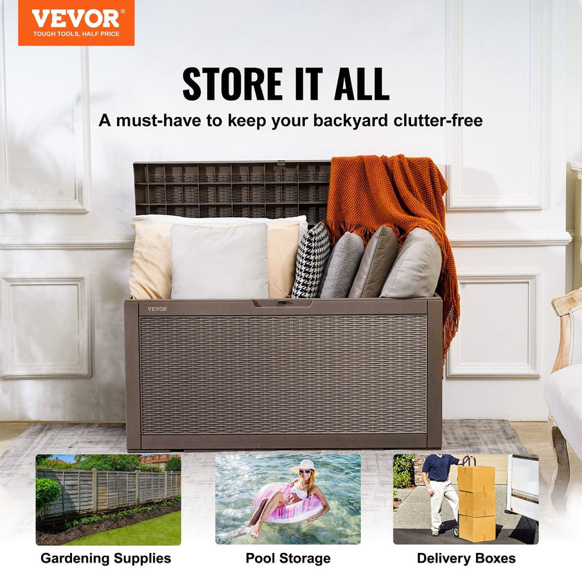 VEVOR Deck Box, 100 Gallon Outdoor Storage Box, 48.0