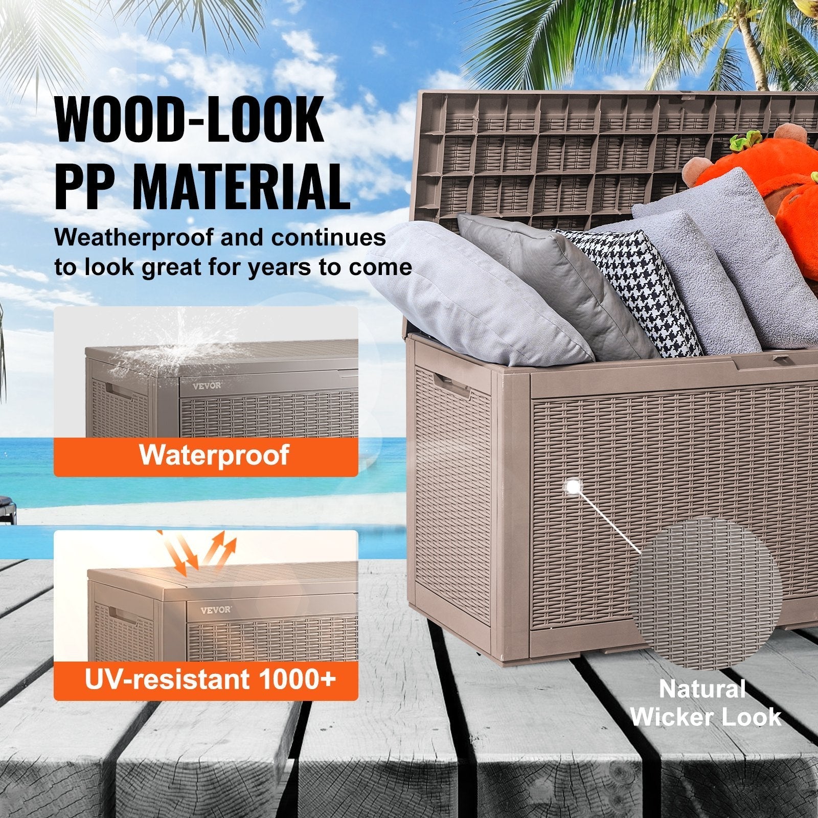 VEVOR Deck Box, 100 Gallon Outdoor Storage Box, 48.0