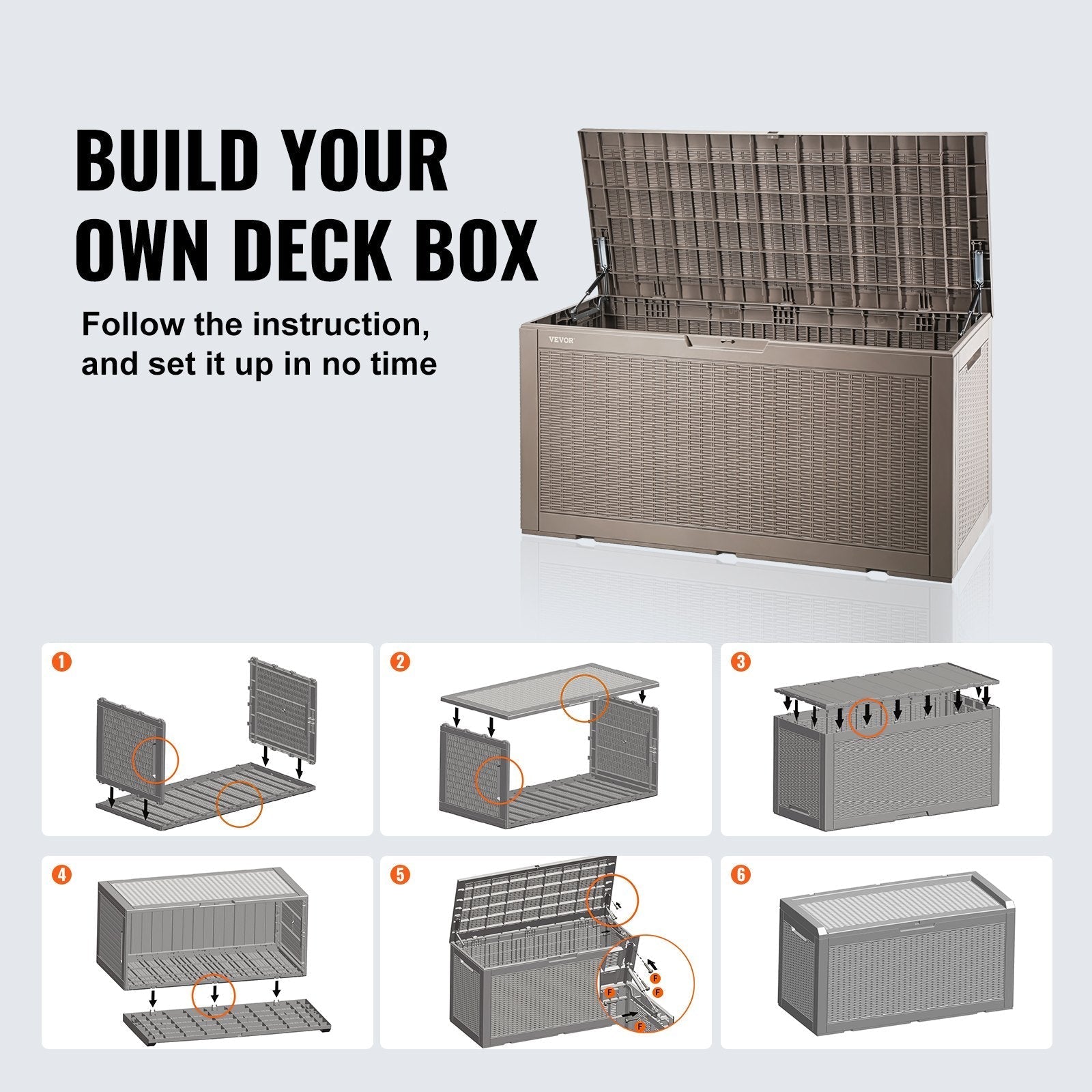 VEVOR Deck Box, 100 Gallon Outdoor Storage Box, 48.0