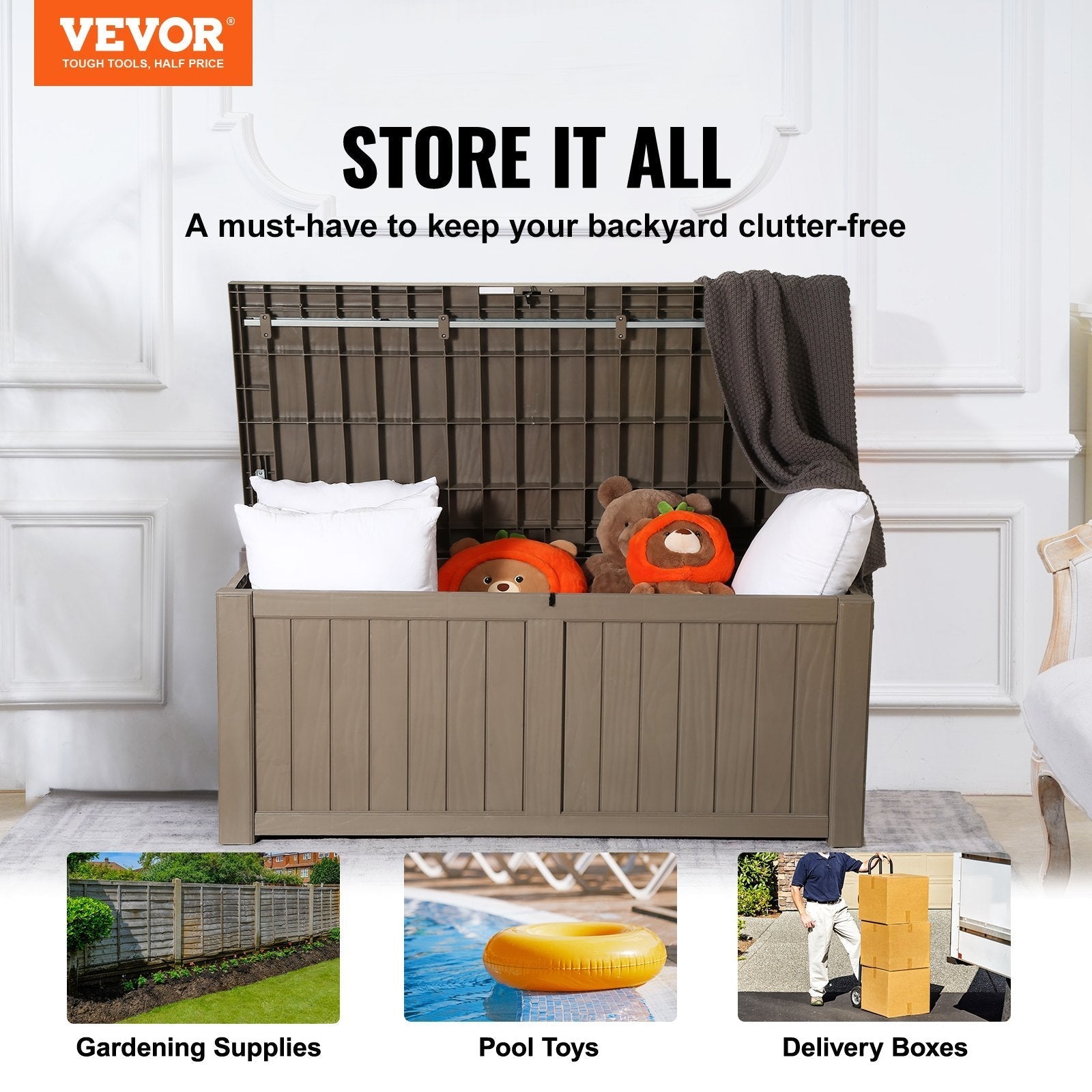 VEVOR Deck Box, 120 Gallon Outdoor Storage Box, 56.3