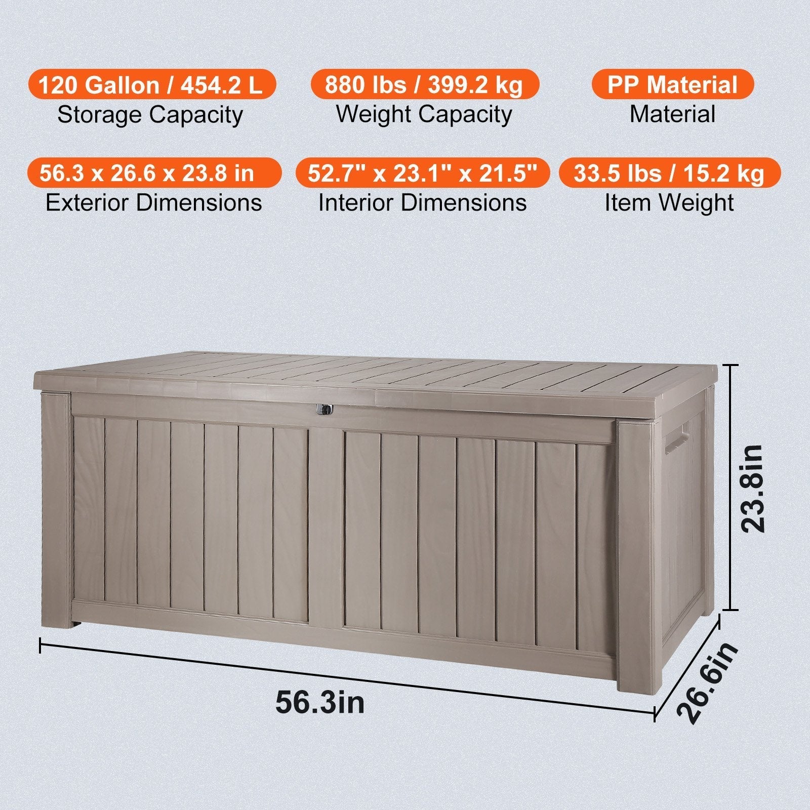 VEVOR Deck Box, 120 Gallon Outdoor Storage Box, 56.3