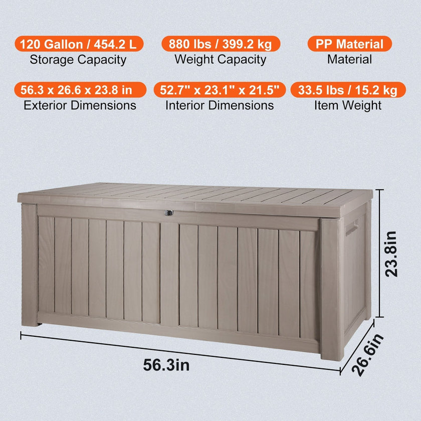 VEVOR Deck Box, 120 Gallon Outdoor Storage Box, 56.3
