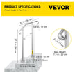 VEVOR Outdoor Stair Railing, Fit 1 or 2 Steps Alloy Metal Handrailing, Front Porch Flexible Transitional Handrail, Arch Step Rail With Installation Kit, for Concrete or Wooden Stairs, Silver