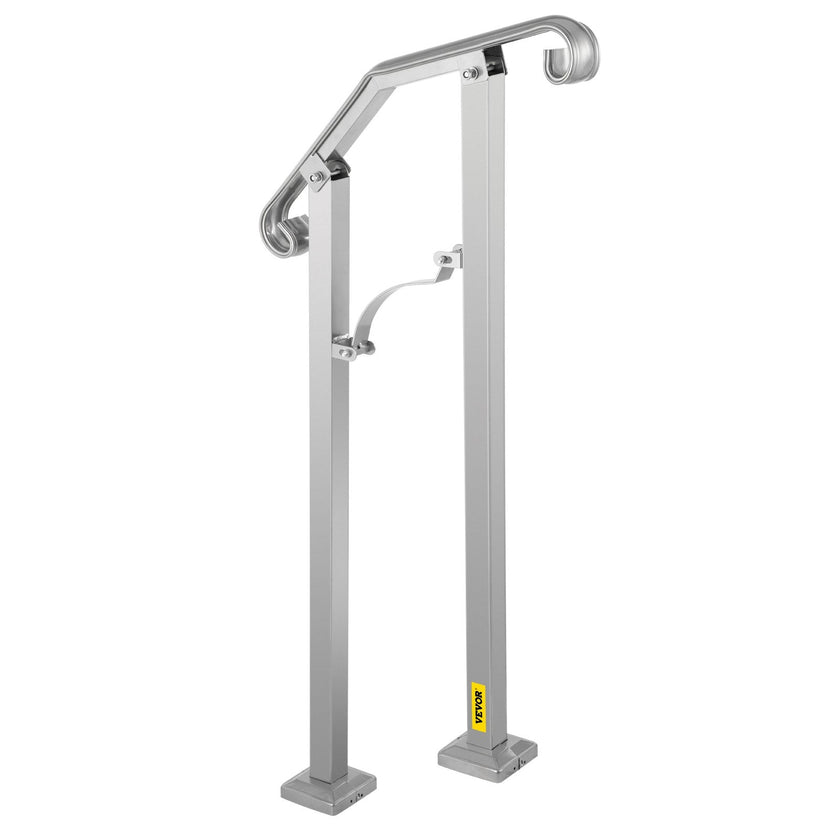 VEVOR Outdoor Stair Railing, Fit 1 or 2 Steps Alloy Metal Handrailing, Front Porch Flexible Transitional Handrail, Arch Step Rail With Installation Kit, for Concrete or Wooden Stairs, Silver