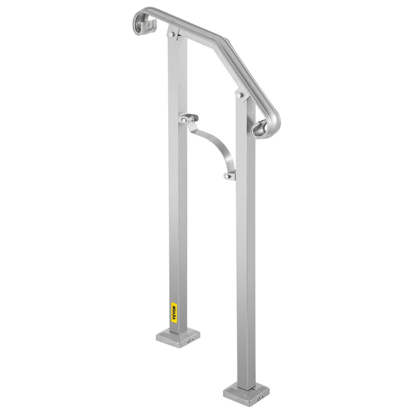 VEVOR Outdoor Stair Railing, Fit 1 or 2 Steps Alloy Metal Handrailing, Front Porch Flexible Transitional Handrail, Arch Step Rail With Installation Kit, for Concrete or Wooden Stairs, Silver