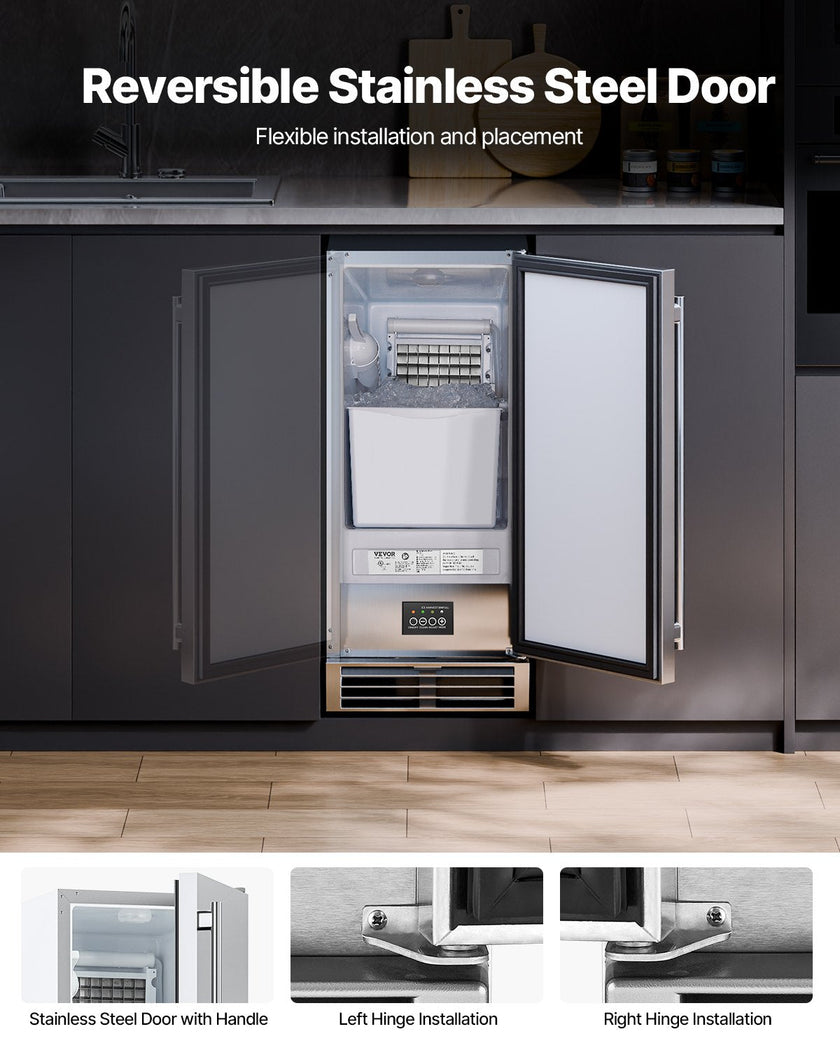 VEVOR Undercounter Built-in Ice Maker 50 Lbs/Day Reversible Door Outdoor Use