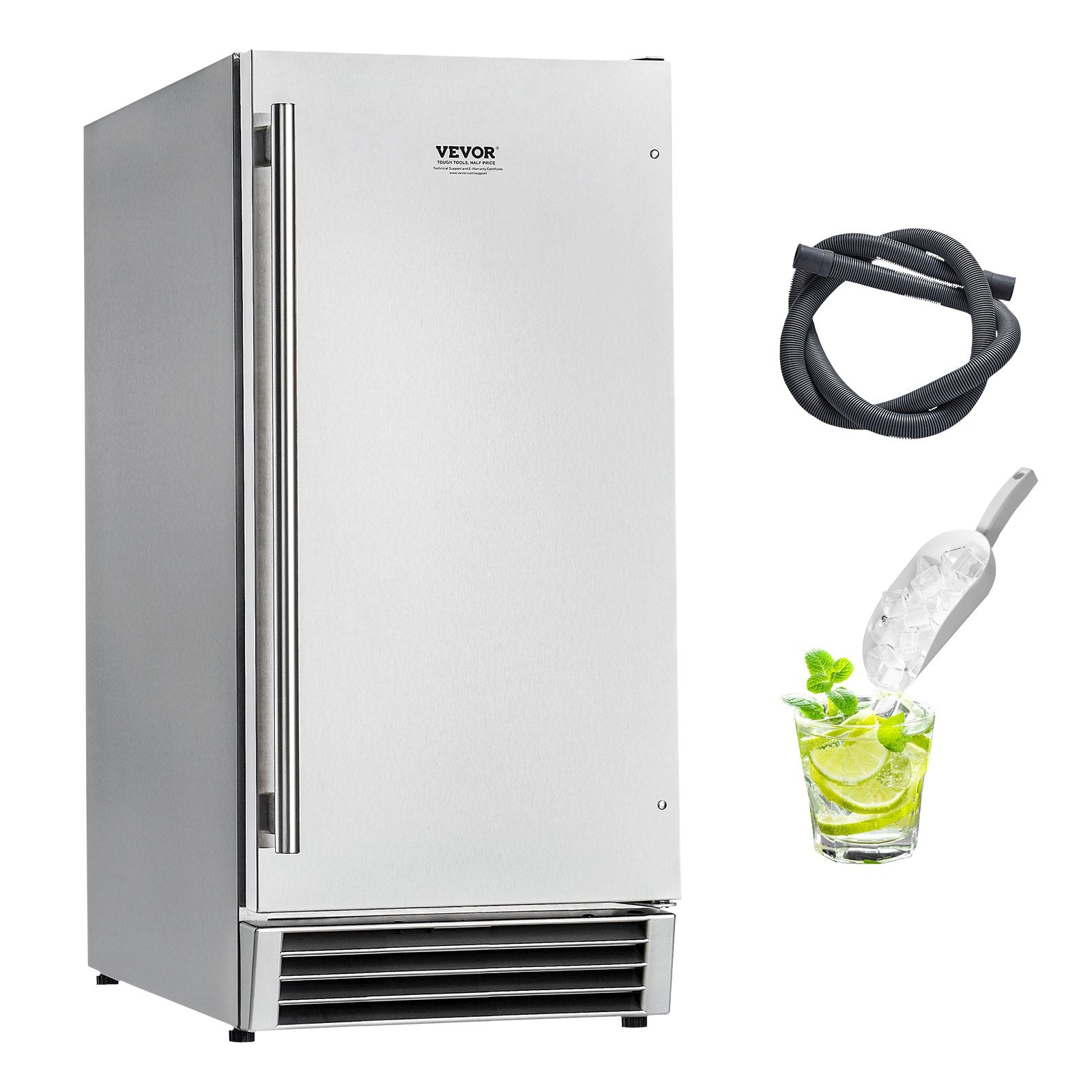 VEVOR Undercounter Built-in Ice Maker 50 Lbs/Day Reversible Door Outdoor Use