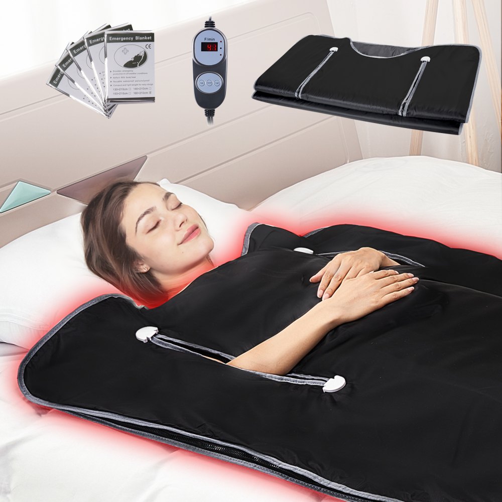 VEVOR Sauna Blanket for Detoxification, Portable Far Infrared Sauna for Home, Oxford Sauna Bag w/ Arm Holes & Carbon Fiber Heating, 1-6 Level Adjustable Temp 95-176?, 5-60 Minutes Timer, 71 x 31 in