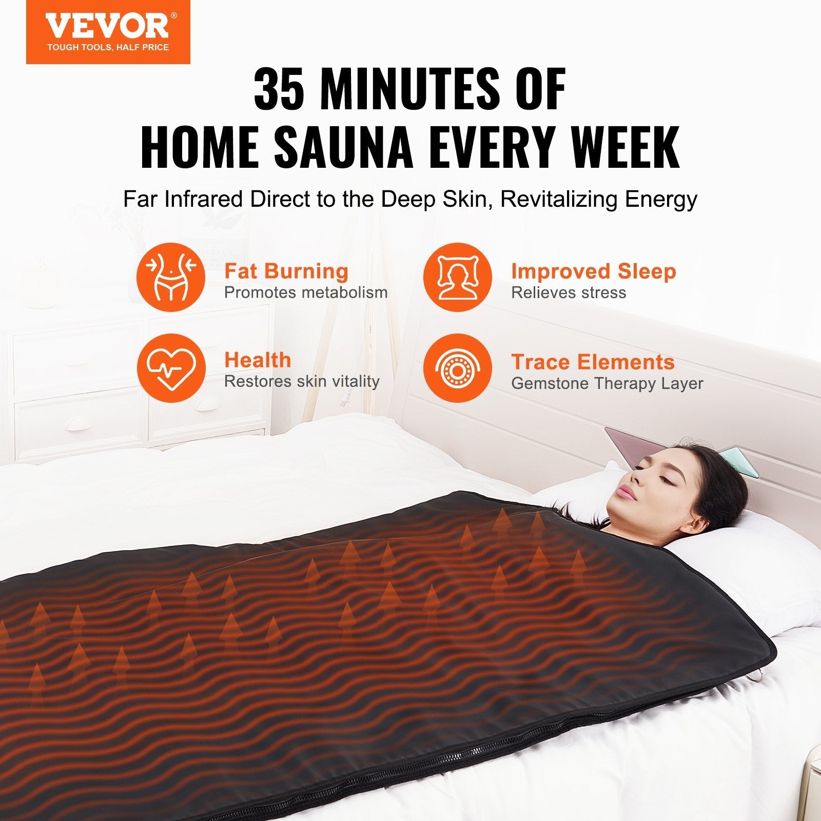 VEVOR Sauna Blanket for Detoxification, Portable Far Infrared Sauna for Home, PU Sauna Bag w/  Therapy Stones & Carbon Fiber Heating, 1-6 Level Adjustable Temp 95-185?, 1-60 Minutes Timer, 75 x 35in