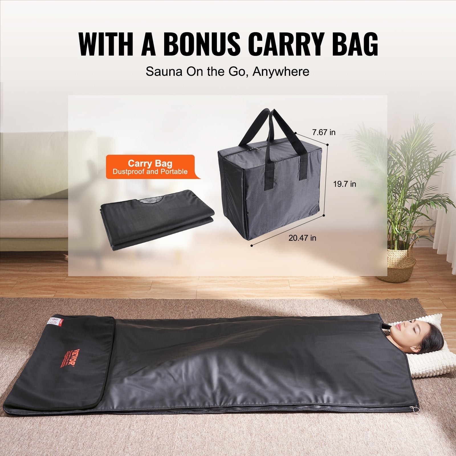 VEVOR Sauna Blanket for Detoxification, Portable Far Infrared Sauna for Home, PU Sauna Bag w/  Therapy Stones & Carbon Fiber Heating, 1-6 Level Adjustable Temp 95-185?, 1-60 Minutes Timer, 75 x 35in