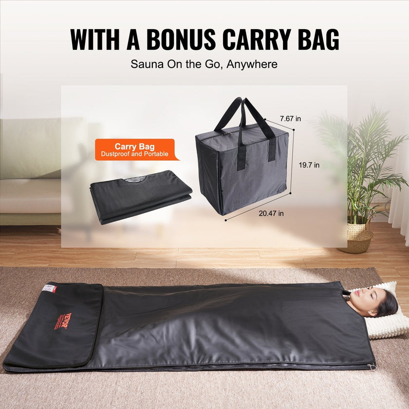 VEVOR Sauna Blanket for Detoxification, Portable Far Infrared Sauna for Home, PU Sauna Bag w/  Therapy Stones & Carbon Fiber Heating, 1-6 Level Adjustable Temp 95-185?, 1-60 Minutes Timer, 75 x 35in