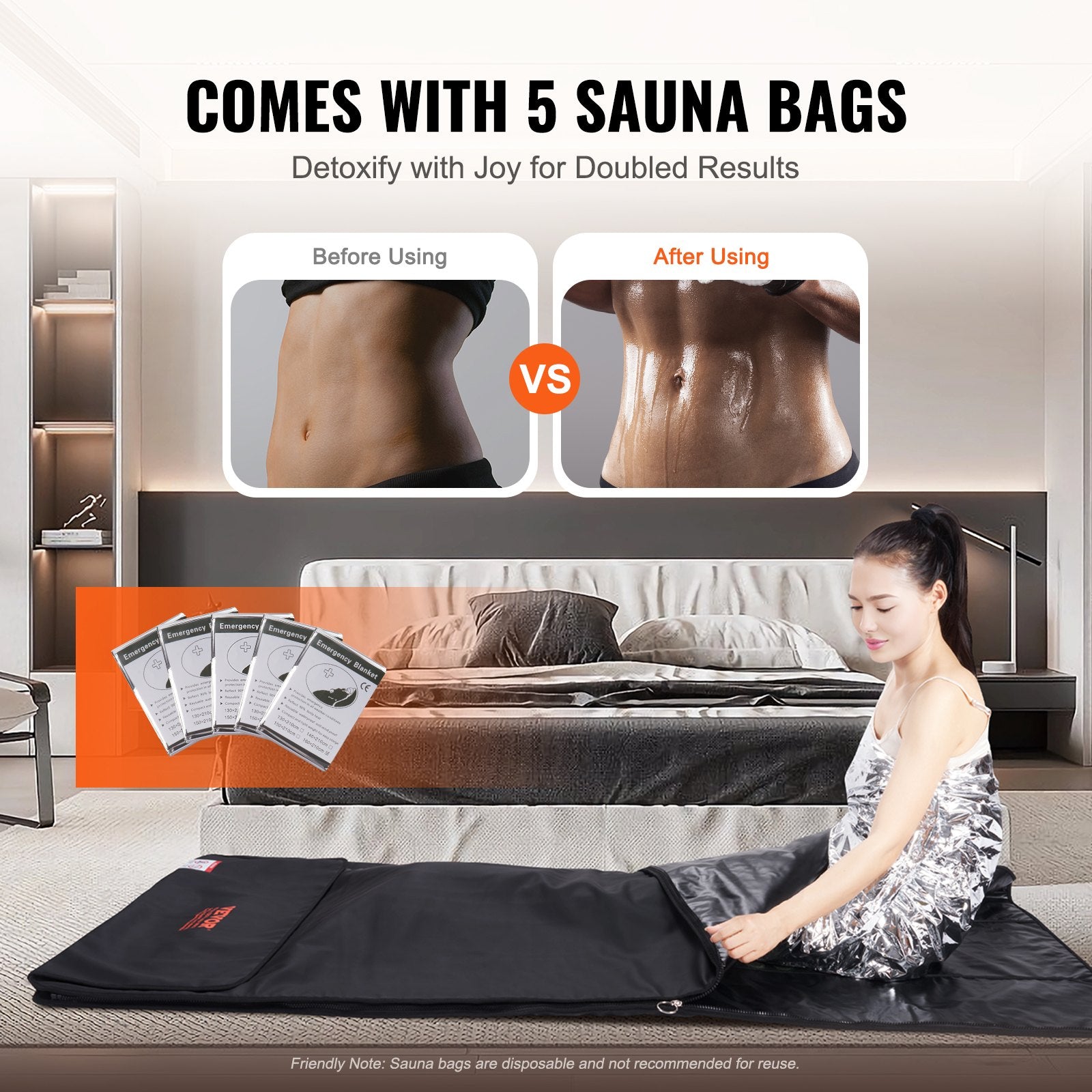 VEVOR Sauna Blanket for Detoxification, Portable Far Infrared Sauna for Home, PU Sauna Bag w/  Therapy Stones & Carbon Fiber Heating, 1-6 Level Adjustable Temp 95-185?, 1-60 Minutes Timer, 75 x 35in