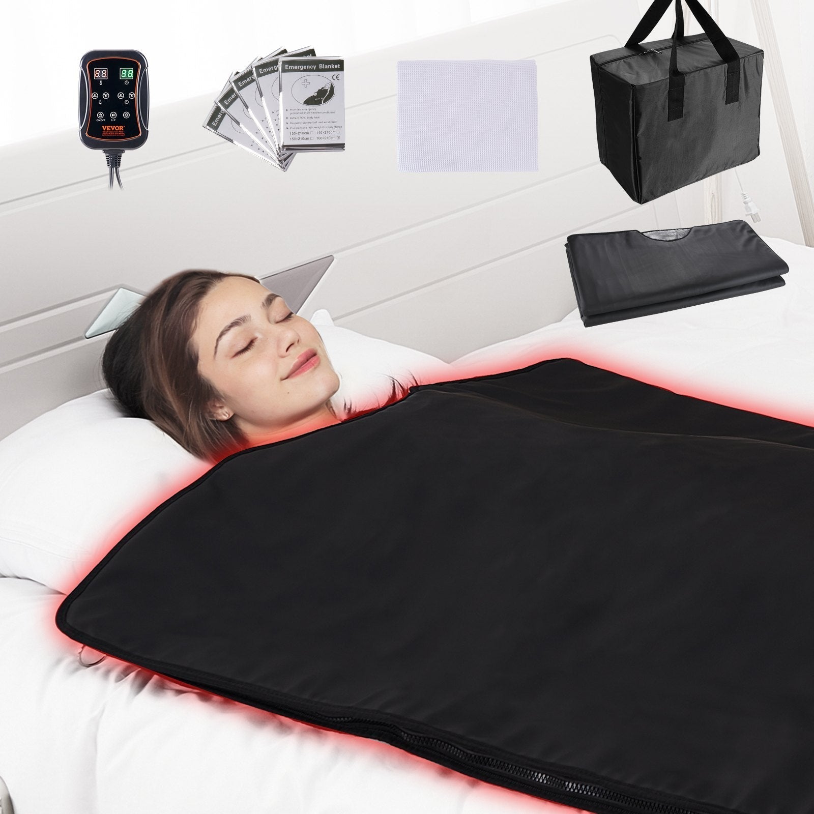 VEVOR Sauna Blanket for Detoxification, Portable Far Infrared Sauna for Home, PU Sauna Bag w/  Therapy Stones & Carbon Fiber Heating, 1-6 Level Adjustable Temp 95-185?, 1-60 Minutes Timer, 75 x 35in