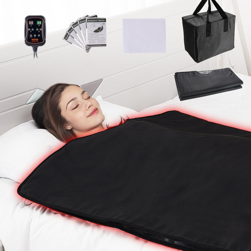 VEVOR Sauna Blanket for Detoxification, Portable Far Infrared Sauna for Home, PU Sauna Bag w/  Therapy Stones & Carbon Fiber Heating, 1-6 Level Adjustable Temp 95-185?, 1-60 Minutes Timer, 75 x 35in