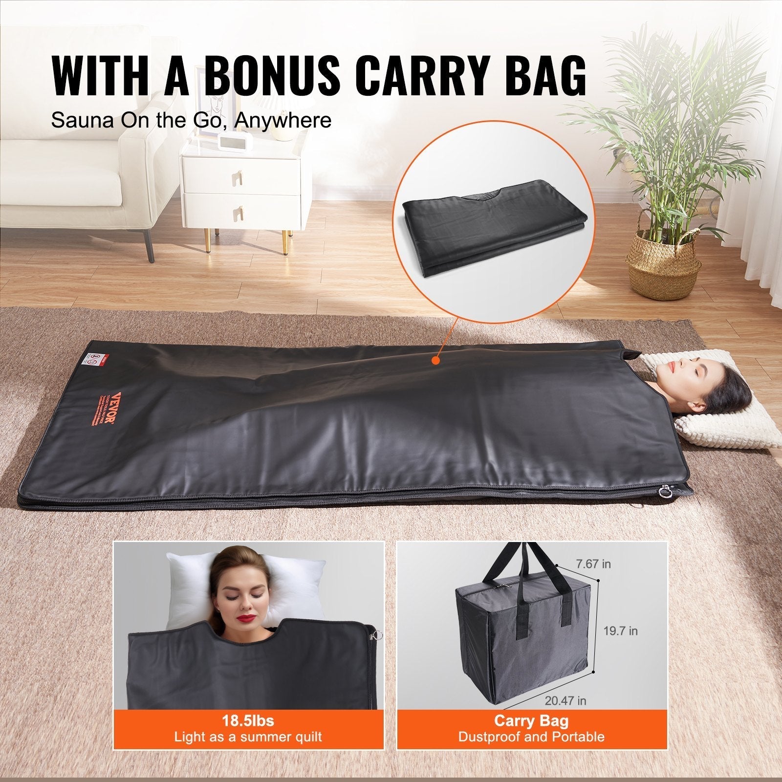VEVOR Sauna Blanket for Detoxification, Portable Far Infrared Sauna for Home Relaxation, 1-6 Level Adjustable Temprature Rannge 95-185?, 1-60 Minutes Timer, Far Infrared Carbon Heating Sauna Bag