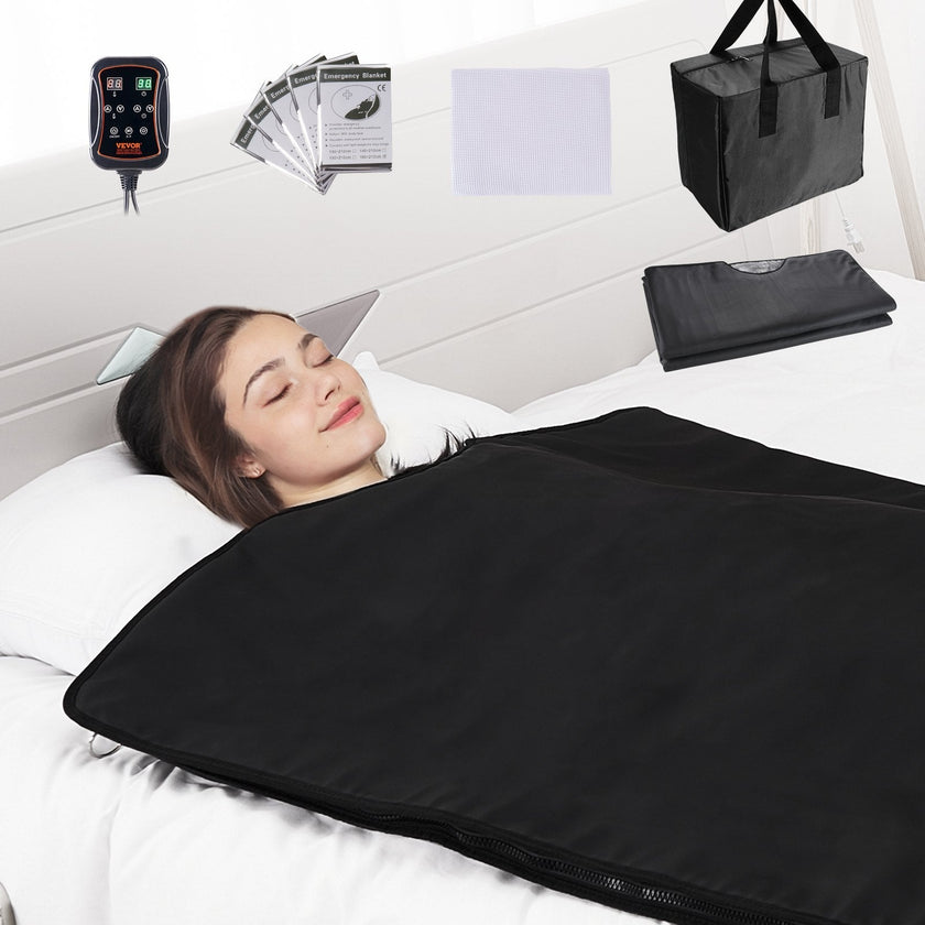 VEVOR Sauna Blanket for Detoxification, Portable Far Infrared Sauna for Home Relaxation, 1-6 Level Adjustable Temprature Rannge 95-185?, 1-60 Minutes Timer, Far Infrared Carbon Heating Sauna Bag