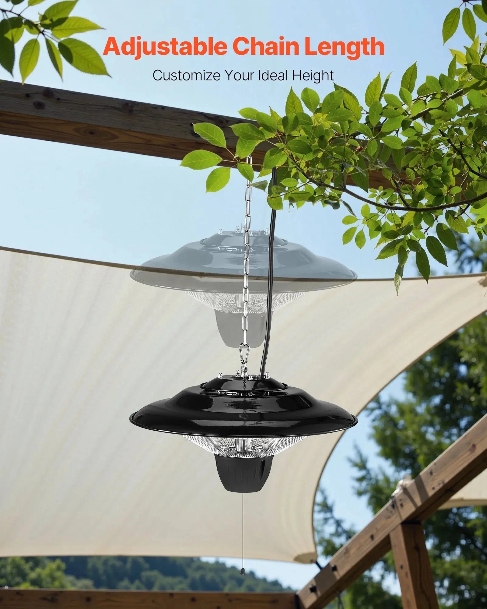VEVOR Hanging Patio Heater, 1500W Electric Space Infrared Heater, IP34 Protection with 23.6 inch Pull Cord & Adjustable Chain, for Porch,Patio,Dining Room,Studio Outdoor/Indoor