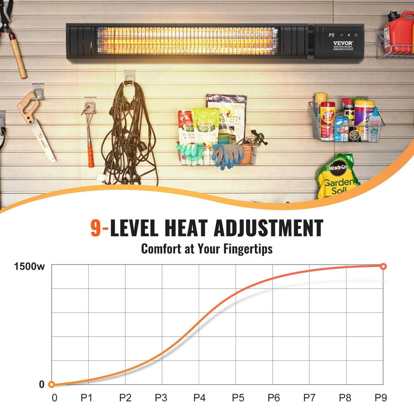 VEVOR Infrared Heater 1500W Electric Space Heater Remote Control 9 Speeds Timer