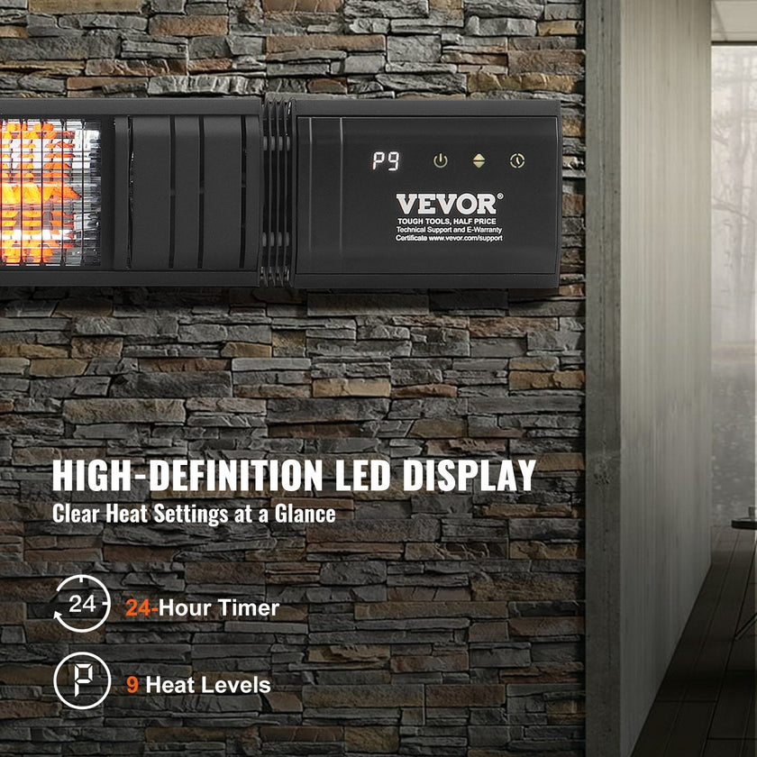 VEVOR Infrared Heater 1500W Electric Space Heater Remote Control 9 Speeds Timer
