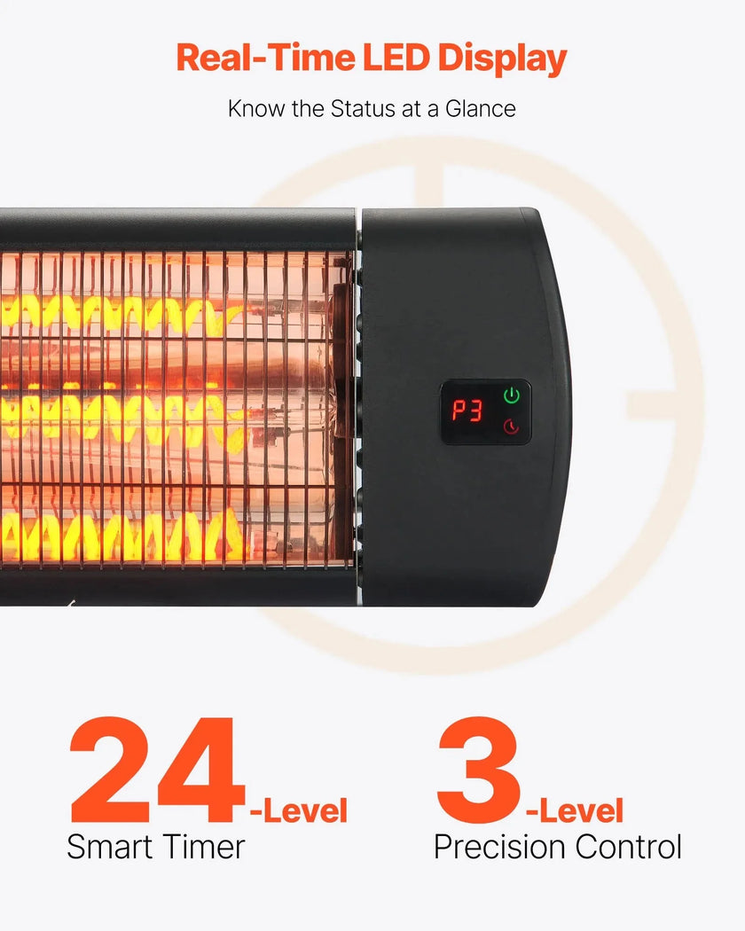 VEVOR Infrared Heater, 1500W Electric Space Heater with Remote Control, LED Screen w/ 3 Speeds & Timer, Outdoor/Outdoor for Patio,Porch,Dining Room,Studio