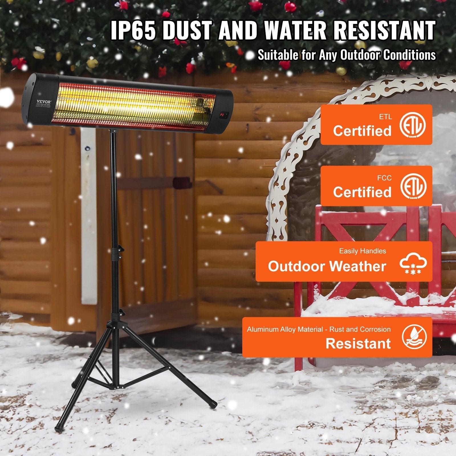 VEVOR Infrared Heater 1500W Electric Space Heater Remote Control 3 Speeds 24in