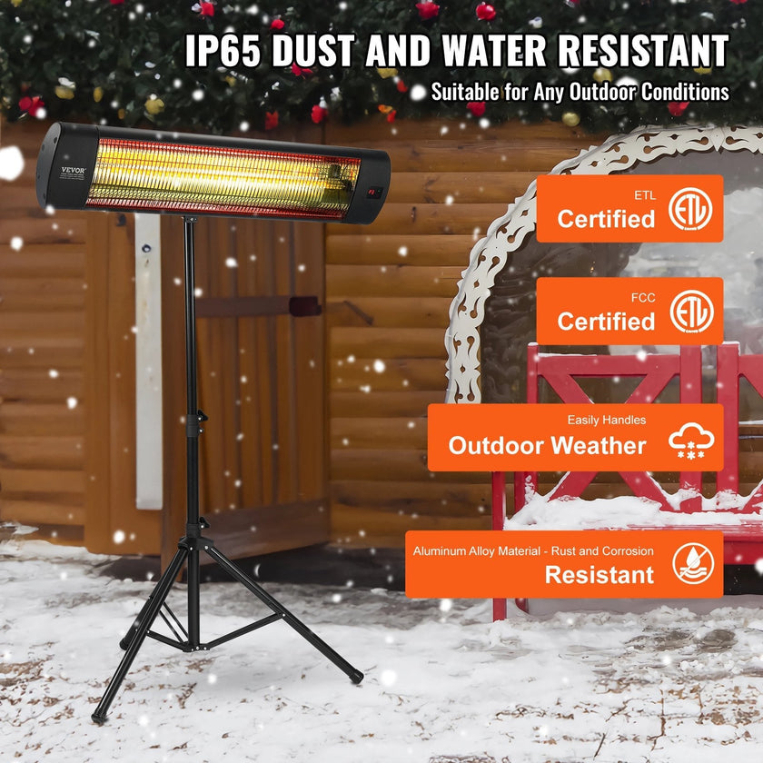 VEVOR Infrared Heater 1500W Electric Space Heater Remote Control 3 Speeds 34in