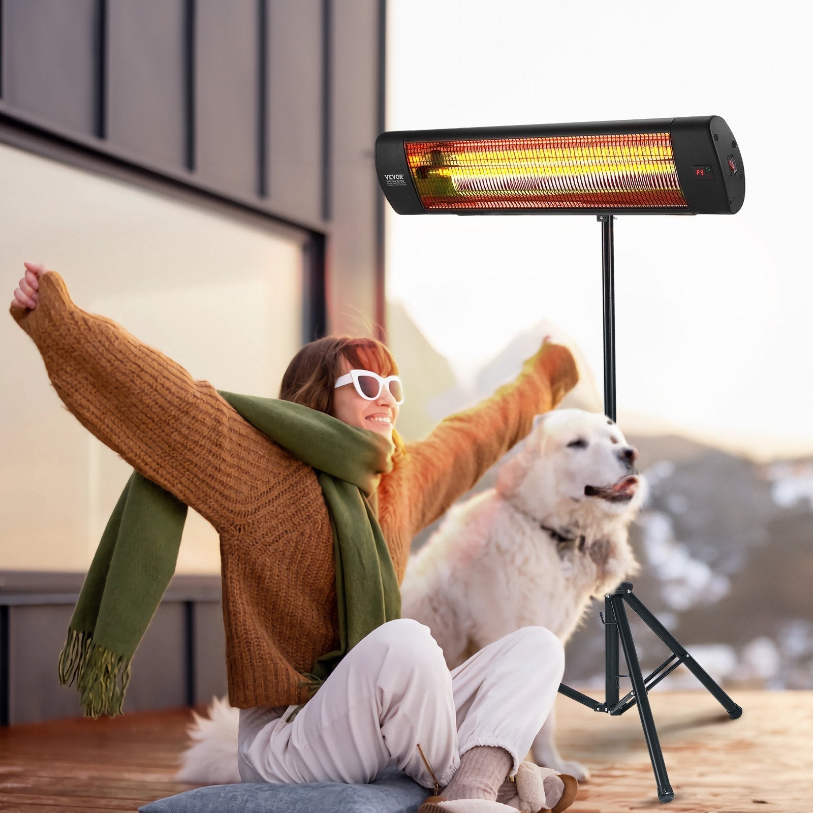 VEVOR Infrared Heater 1500W Electric Space Heater Remote Control 3 Speeds 34in