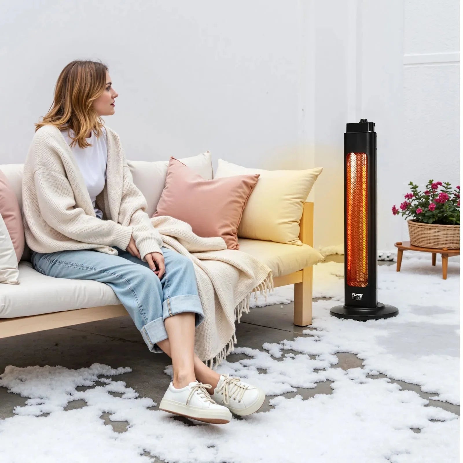 VEVOR Infrared Heater, 1500W Electric Space Heater with Remote Control & 3 Speeds & 24H Timer & Multiple Security Protections, Indoor/Outdoor for Bedroom,Studio,Porch,Dining Room,Studio