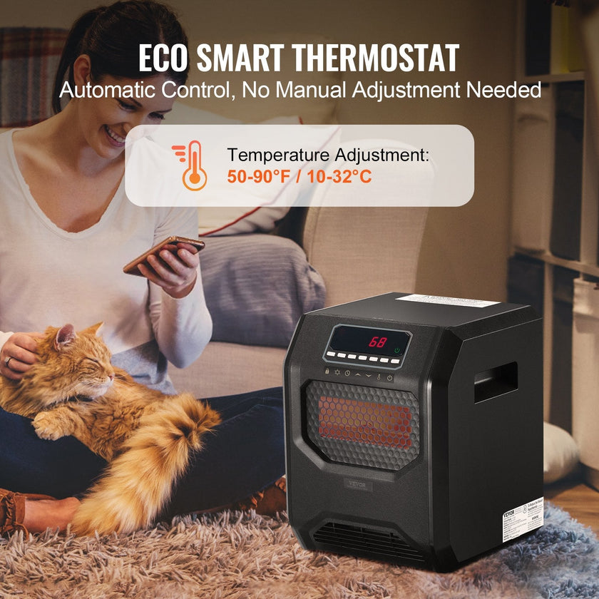 VEVOR Infrared Heater 1500W Electric Space Heater Remote Control 3 Speeds ABS
