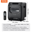 VEVOR Infrared Heater 1500W Electric Space Heater Remote Control 3 Speeds ABS