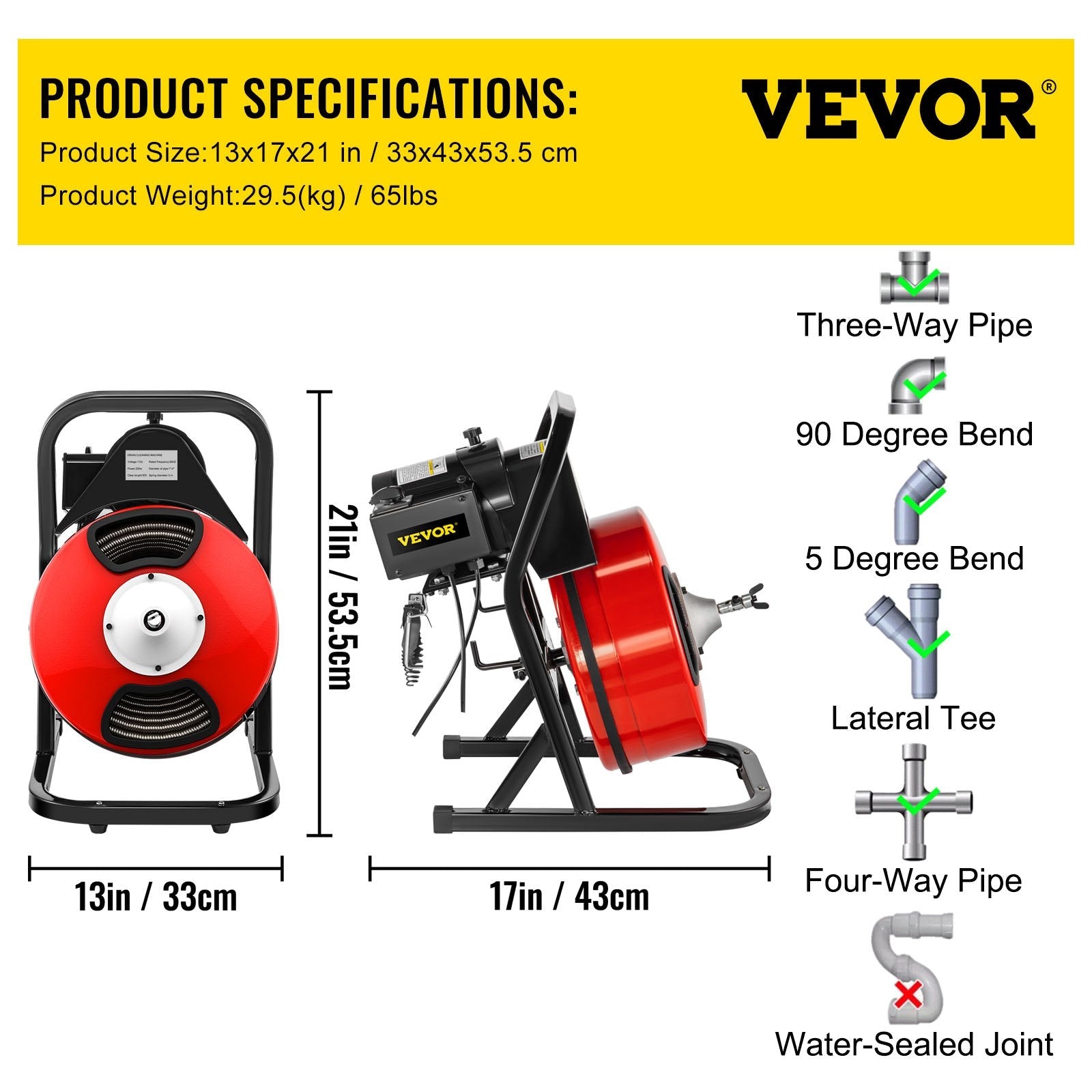 VEVOR 50FTx1/2Inch Drain Cleaner Machine Electric Drain Auger with 4 Cutter & Foot Switch Drain Cleaner Machine Sewer Snake Drill Drain Auger Cleaner for 2