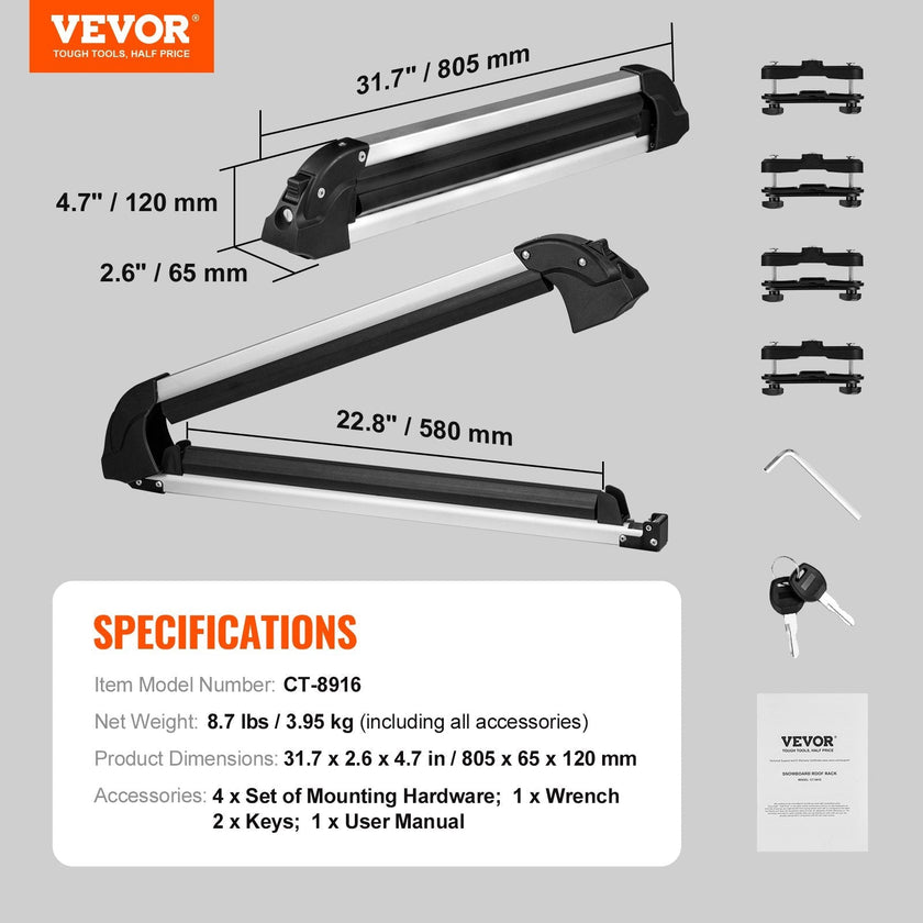 VEVOR Ski Snowboard Roof Rack 31.7