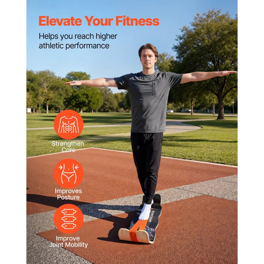 VEVOR Wooden Balance Board Trainer for Adults, Curved Wobble Board for Core Strength, Balance Training, Yoga & Standing Desk Exercise, 441 lb Capacity, Black & Orange