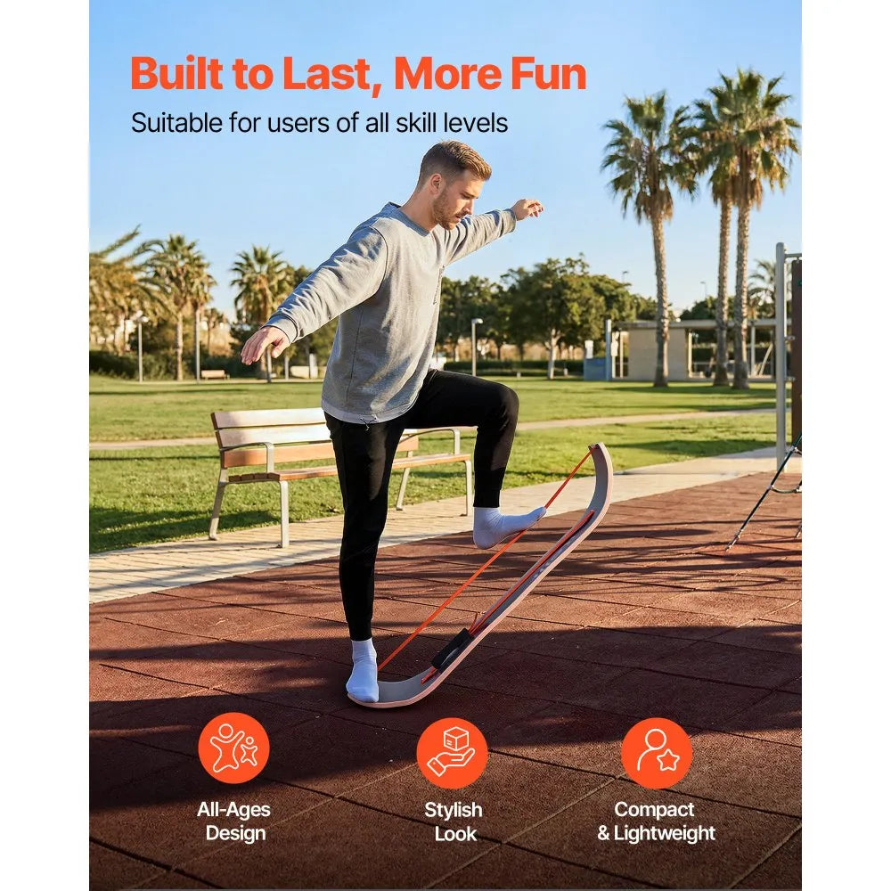 VEVOR Wooden Balance Board Trainer for Adults, Curved Wobble Board for Core Strength, Balance Training, Yoga & Standing Desk Exercise, 441 lb Capacity, Black & Orange